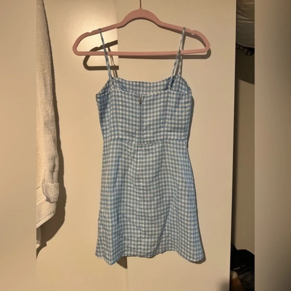 Reformation Preston Gingham Dress Baby Blue Spaghetti Strap Mini Size 0‎